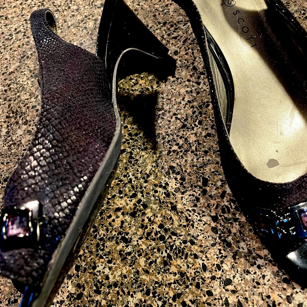 Jeweled Peeptoe sling back low heeled